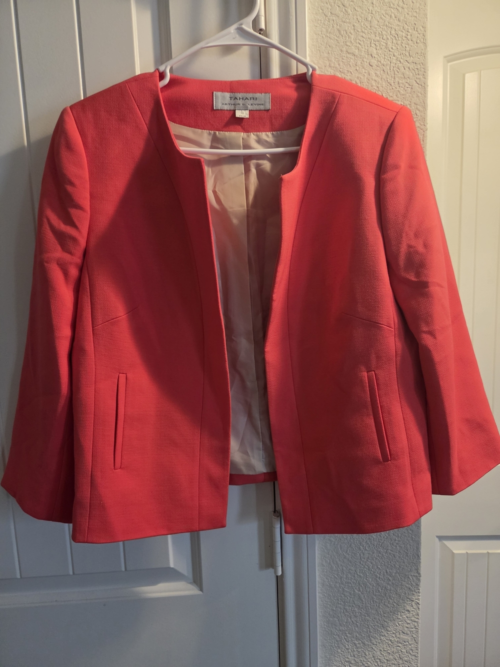 Tahari Coral-Red Open Front Women's Blazer Jacket